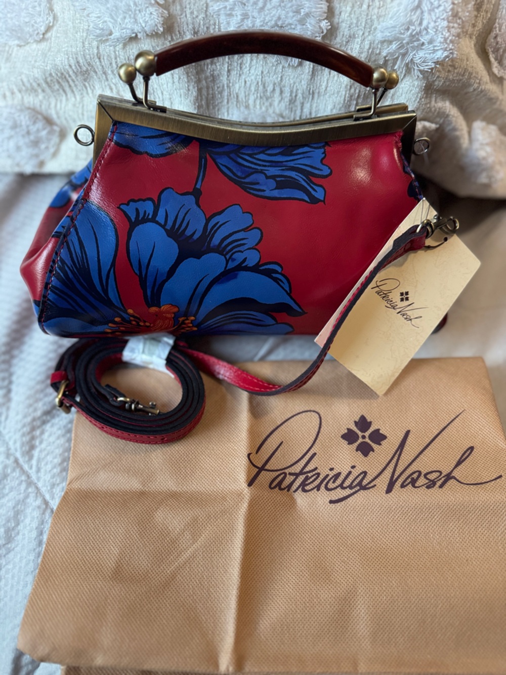 Patricia Nash Kelmscott new with tags NWT red n blue floral with strap